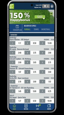 Sportauswahl der HAPPYBET-App